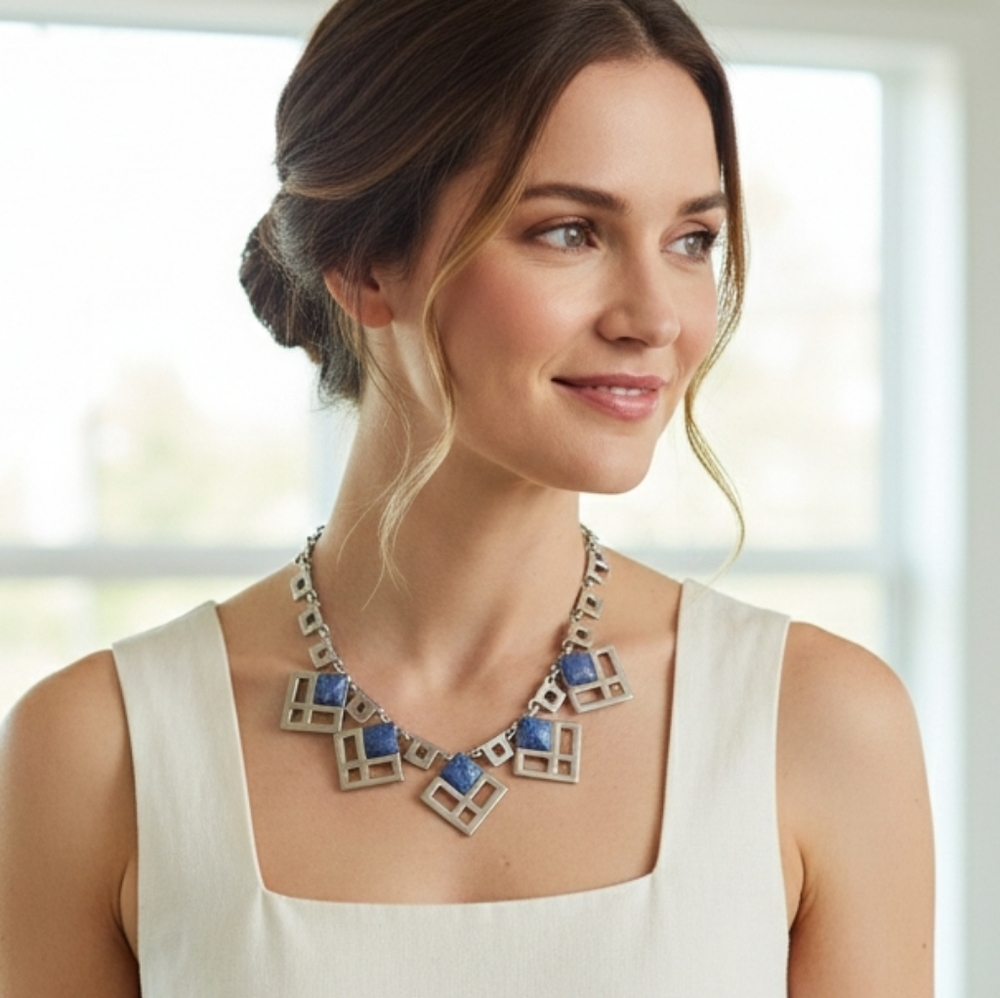 White House Black Market Silver and Blue Necklace
